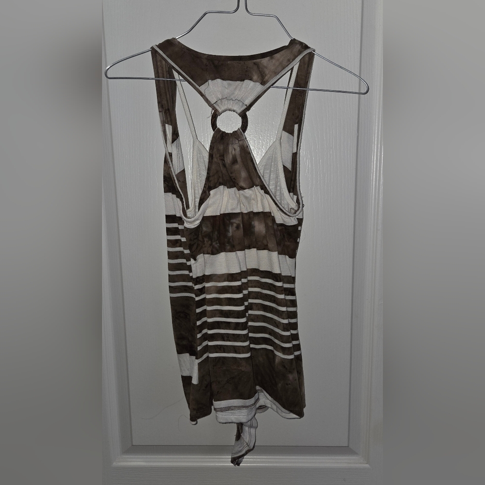 No Boundaries Brown and White Striped Tank Top